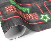 Papier Cadeau Joyeuses vacances Neon Connexion Brick (Coin rond)