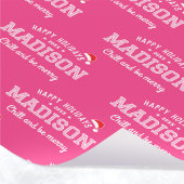 Papier Cadeau Joyeuses vacances Nom Noël Santa Hat Rose Blanc