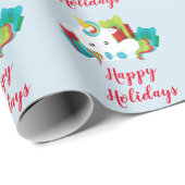 Papier Cadeau Joyeuses vacances Unicorn (Coin rond)