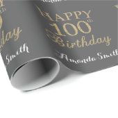 Papier Cadeau Joyeux 100e anniversaire Parties scintillant d'or (Coin rond)
