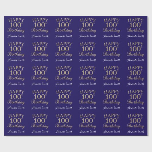 Papier Cadeau Joyeux 100e anniversaire Parties scintillant d'or  (Plat)