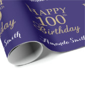 Papier Cadeau Joyeux 100e anniversaire Parties scintillant d'or  (Coin rond)