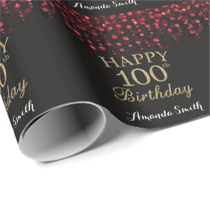 Papier Cadeau Joyeux 100e anniversaire Parties scintillant rouge