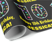 Papier Cadeau Joyeux 10e anniversaire, Fun Colorful Stars Motif  (Coin rond)