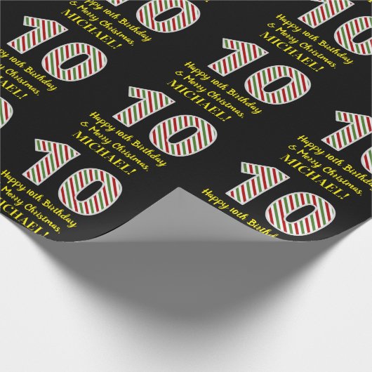 Papier Cadeau Joyeux 10e anniversaire & Joyeux Noël, Nom personn (Coin)