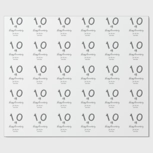 Papier Cadeau Joyeux 10e anniversaire nom date gris métal étoile