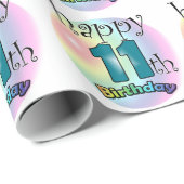 Papier Cadeau Joyeux 11e anniversaire (Coin rond)