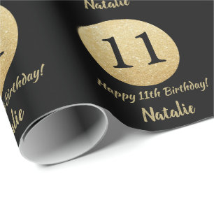 Papier Cadeau Joyeux 11e anniversaire Parties scintillant Noir e