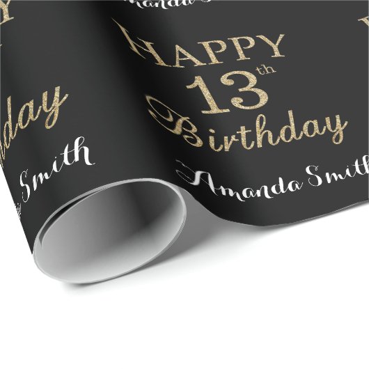 Papier Cadeau Joyeux 13e anniversaire Parties scintillant d'or p (Coin rond)