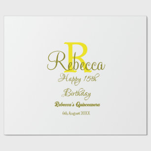 Papier Cadeau Joyeux 15e anniversaire jaune ajouter nom monogram