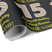 Papier Cadeau Joyeux 15e anniversaire & Joyeux Noël, Nom personn (Coin rond)