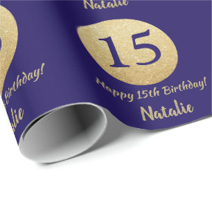 Papier Cadeau Joyeux 15e anniversaire Marine Parties scintillant