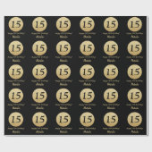 Papier Cadeau Joyeux 15e anniversaire Parties scintillant Noir e (Plat)