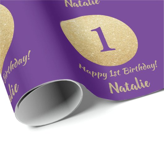 Papier Cadeau Joyeux 15e anniversaire Parties scintillant violet (Coin rond)