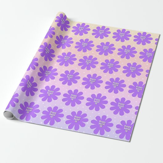 Papier Cadeau Joyeux 16 mauve marguerite (Déroulé)