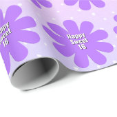 Papier Cadeau Joyeux 16 mauve marguerite (Coin rond)