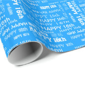 Papier Cadeau Joyeux 16ème anniversaire bleu (Coin rond)