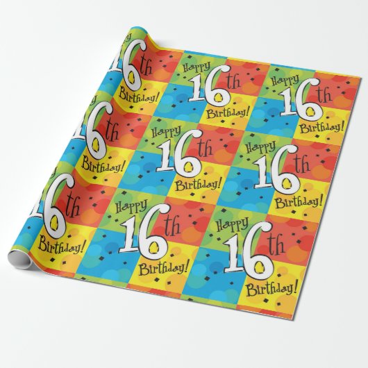 Papier Cadeau Joyeux 16ème anniversaire coloré (Déroulé)