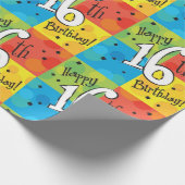 Papier Cadeau Joyeux 16ème anniversaire coloré (Coin)