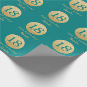 Papier Cadeau Joyeux 18e anniversaire Turquoise et Parties scint (Coin)