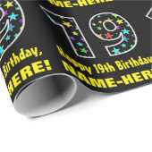 Papier Cadeau Joyeux 19e anniversaire, Fun Colorful Stars Motif (Coin rond)