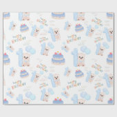 Papier Cadeau Joyeux 1er anniversaire bébé garçon mignon ours bl (Plat)