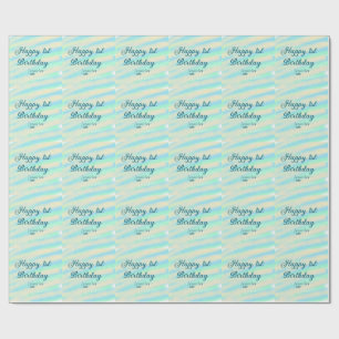 Papier Cadeau Joyeux 1er anniversaire enfants bébé bleu vert pas