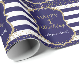 Papier Cadeau Joyeux 1er anniversaire Gold Parties scintillant e