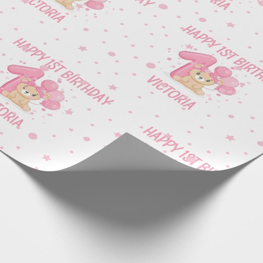 Papier Cadeau Joyeux 1er anniversaire mignonne petite fille d'ou (Coin)