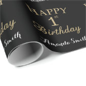 Papier Cadeau Joyeux 1er anniversaire Parties scintillant d'or p (Coin rond)