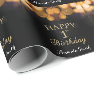 Papier Cadeau Joyeux 1er anniversaire Parties scintillant noire 