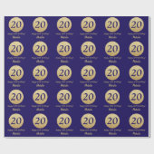 Papier Cadeau Joyeux 20e anniversaire Marine Parties scintillant (Plat)