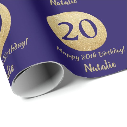 Papier Cadeau Joyeux 20e anniversaire Marine Parties scintillant (Coin rond)
