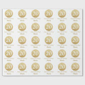 Papier Cadeau Joyeux 20e anniversaire Parties scintillant or et  (Plat)