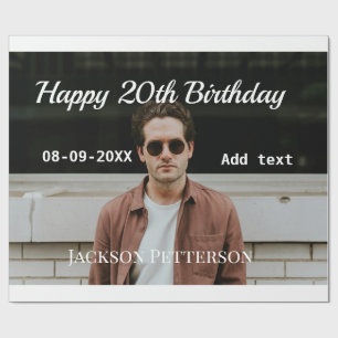 Papier Cadeau Joyeux 20e anniversaire simple photo ajouter nom d