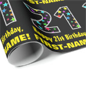 Papier Cadeau Joyeux 21e anniversaire, Fun Colorful Stars Motif  (Coin rond)