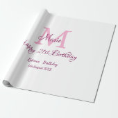 Papier Cadeau Joyeux 21e Anniversaire rose ajouter nom monogramm (Déroulé)