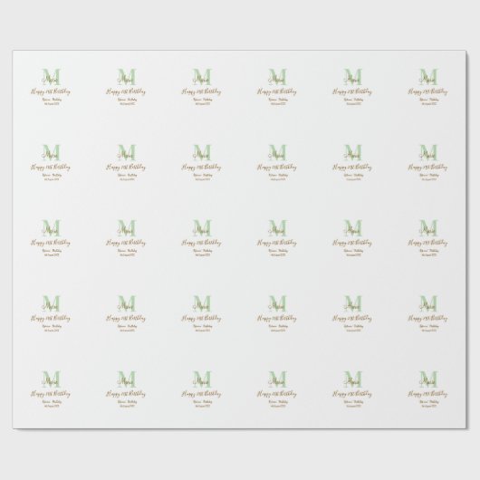 Papier Cadeau Joyeux 21e Anniversaire vert ajouter nom monogramm (Plat)