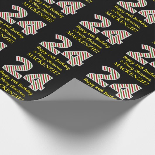 Papier Cadeau Joyeux 24e anniversaire & Joyeux Noël, Nom personn (Coin)