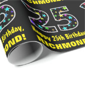 Papier Cadeau Joyeux 25e anniversaire, Fun Colorful Stars Motif (Coin rond)