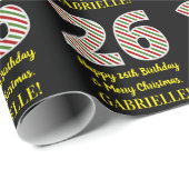 Papier Cadeau Joyeux 26e anniversaire & Joyeux Noël, Nom personn (Coin rond)