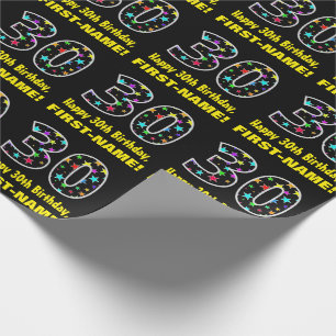 Papier Cadeau Joyeux 30e anniversaire, Fun Colorful Stars Motif 