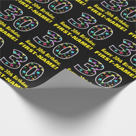 Papier Cadeau Joyeux 30e anniversaire, Fun Colorful Stars Motif (Coin)