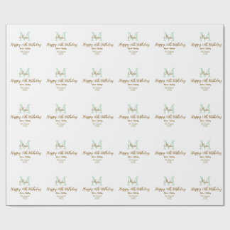 Papier Cadeau Joyeux 30e Anniversaire monogramme pastel vert dor