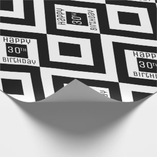 Papier Cadeau Joyeux 30e anniversaire noir blanc Motif géométriq