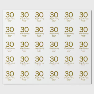 Papier Cadeau Joyeux 30e anniversaire nom date golden bold lette