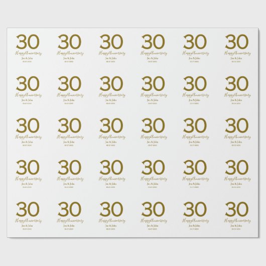 Papier Cadeau Joyeux 30e anniversaire nom date golden bold lette (Plat)