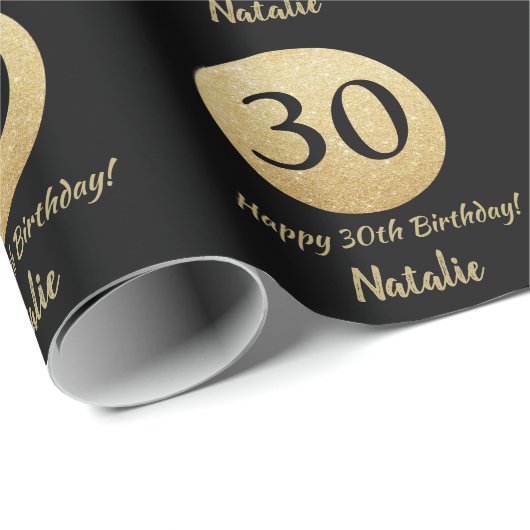 Papier Cadeau Joyeux 30e anniversaire Parties scintillant Noir e (Coin rond)