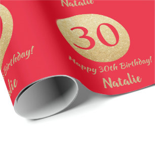 Papier Cadeau Joyeux 30e anniversaire Parties scintillant rouge