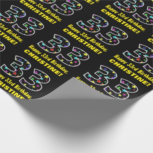 Papier Cadeau Joyeux 33e anniversaire, Fun Colorful Stars Motif (Coin)